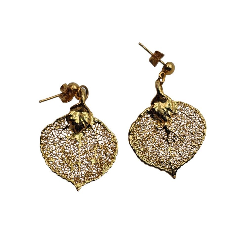 Gold Dipped Leaf Earrings - image 4
